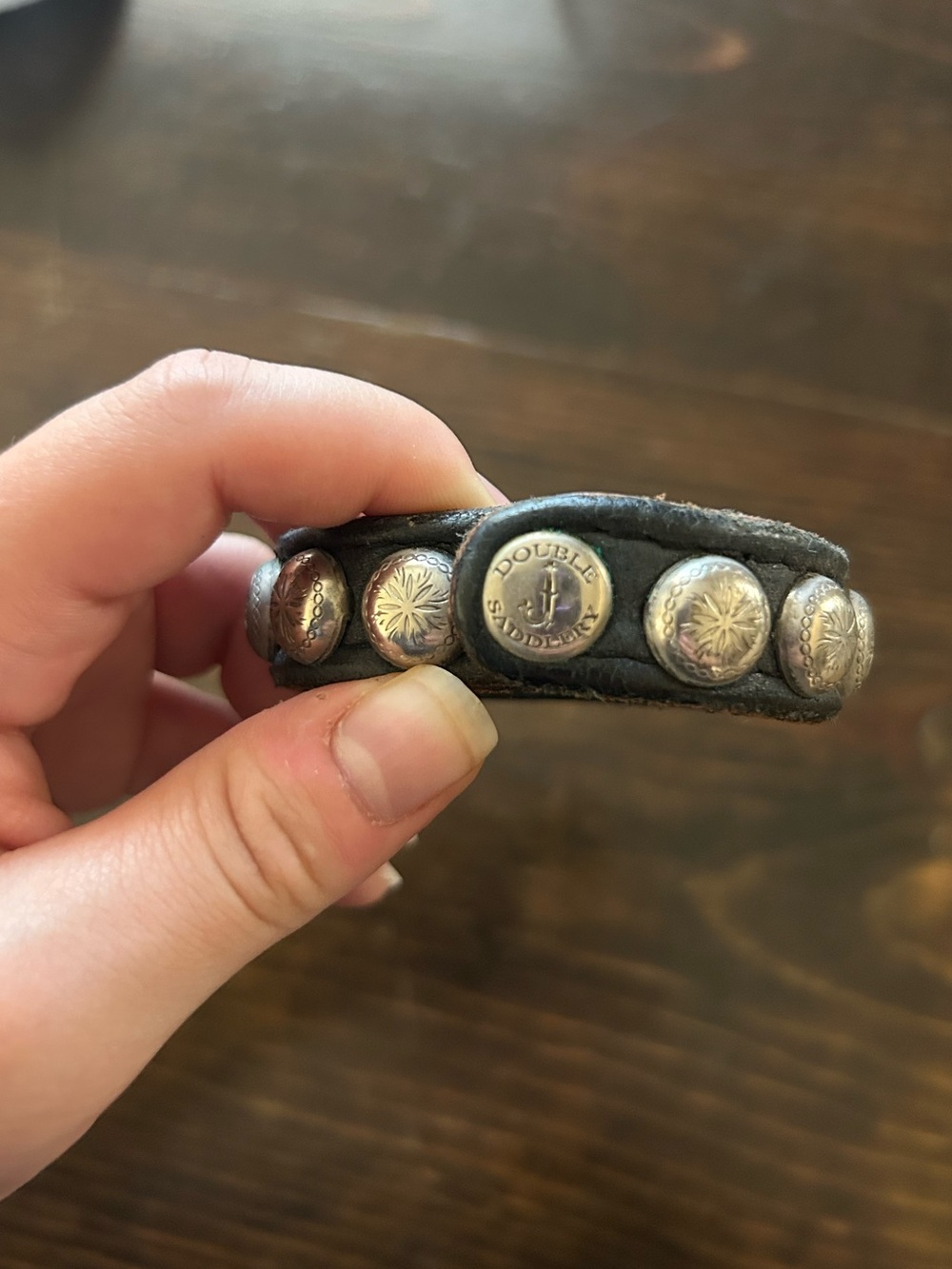 Double J Saddlery Black Leather Concho Bracelet with Silver Studs